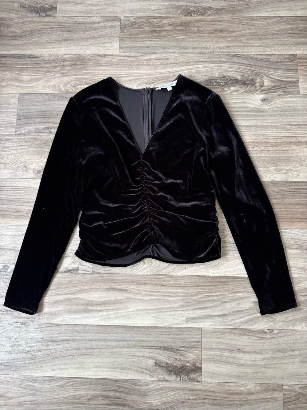 Veronica Beard Pelona Velvet Ruched Top in Black Size 6
